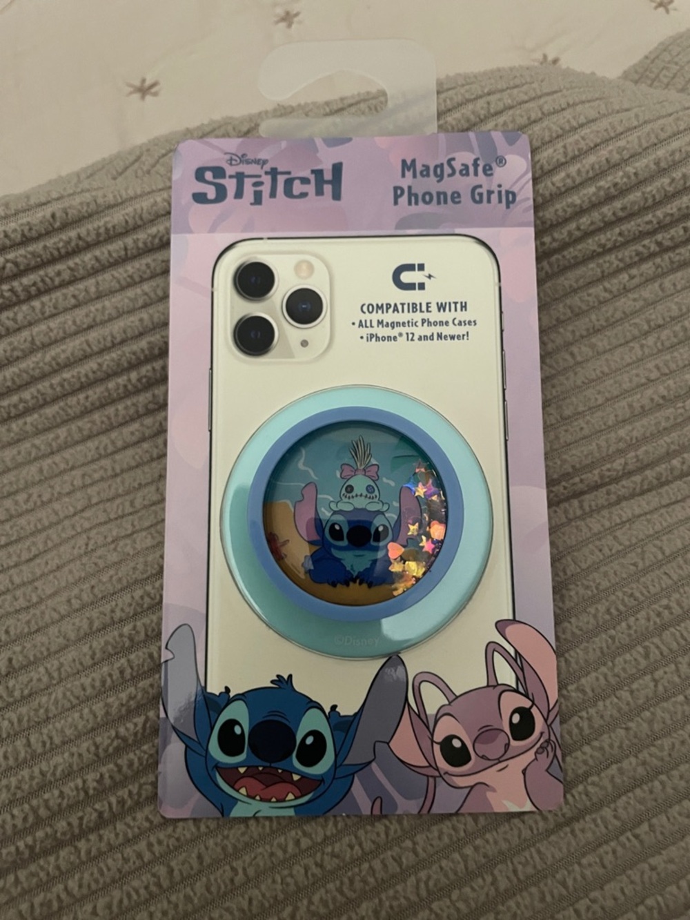 Disney Stitch Light Blue MagSafe Phone Grip with Glitter